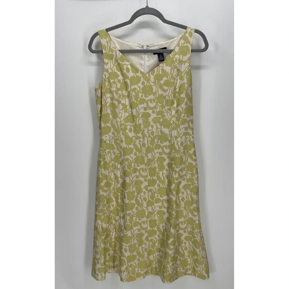 Talbots Green Floral‎ Damask V-Neck A-Line Sleeveless Knee Length Dress Size 8 - Picture 4 of 4